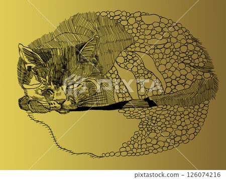 躺著的貓咪設計插畫_金色 126074216