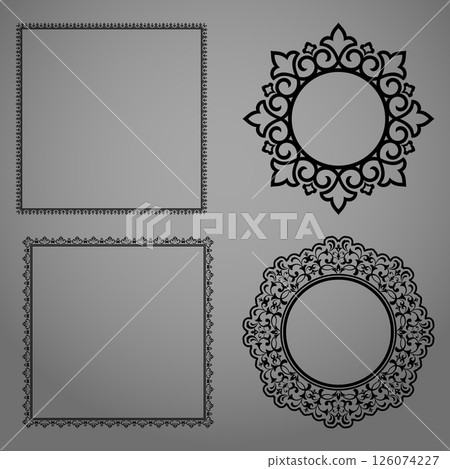 Set of decorative frames Elegant vector element for design in Eastern style, place for text. Floral black and gray borders. Lace illustration for invitations and greeting cards 126074227