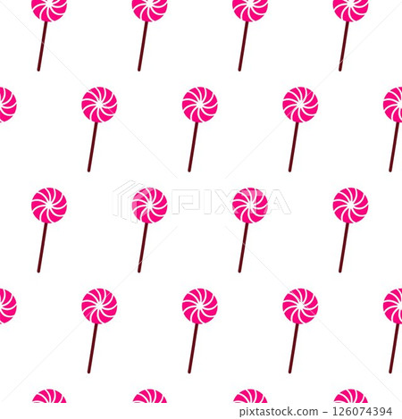 Easter seamless pattern with swirl lollipop in spring style. Repeating pink lollipop isolated on white. Concept decorative Easter background with sweet seasonal lollipop for happy spring design. Wrap Easter seamless pattern with swirl lollipop in spring style. Repeating pink lollipop isolated on white. Concept decorative Easter background with sweet seasonal lollipop for happy spring design. Wrap 126074394