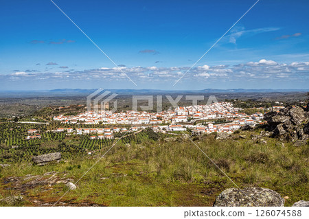 Panorama of Castelo de Vide rooftops seen from an outside viewpoint. Castelo de Vide in Alto Alentejo, Portugal. Panorama of Castelo de Vide rooftops seen from an outside viewpoint. Castelo de Vide in Alto Alentejo, Portugal. 126074588
