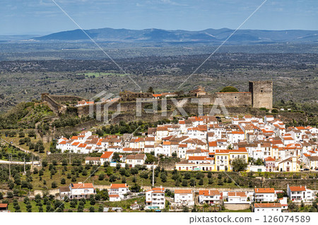 Panorama of Castelo de Vide rooftops seen from an outside viewpoint. Castelo de Vide in Alto Alentejo, Portugal. Panorama of Castelo de Vide rooftops seen from an outside viewpoint. Castelo de Vide in Alto Alentejo, Portugal. 126074589