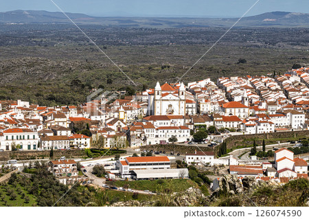 Panorama of Castelo de Vide rooftops seen from an outside viewpoint. Castelo de Vide in Alto Alentejo, Portugal. Panorama of Castelo de Vide rooftops seen from an outside viewpoint. Castelo de Vide in Alto Alentejo, Portugal. 126074590