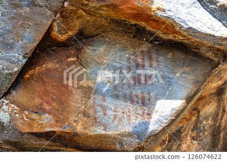 Rock paintings in Junco Valley, Arronches, Alentejo, Portugal 126074622