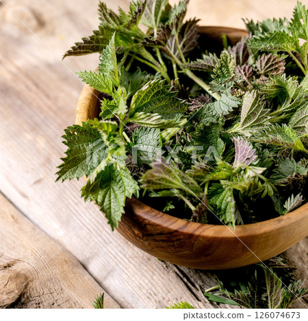 Heap of young nettle leaves 126074673