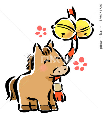 The horse, the zodiac sign of the year, is used to ring bells at shrines during the New Year and to pray. The horse, the zodiac sign of the year, is used to ring bells at shrines during the New Year and to pray. 126074780