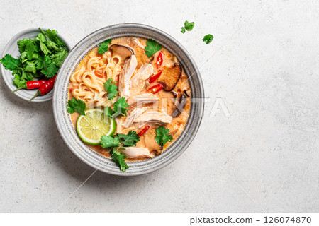 Spicy Thai Noodle Chicken Soup. Tom Kha Gai. 126074870