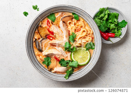 Spicy Thai Noodle Chicken Soup. Tom Kha Gai. 126074871