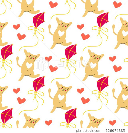 Cute happy cat playing with kite 126074885