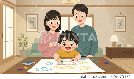 慈祥的父母正在觀看孩子的繪畫 126075125