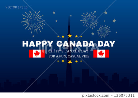Casual Canada Day Fun Design with Flags and Fireworks Casual Canada Day Fun Design with Flags and Fireworks 126075311