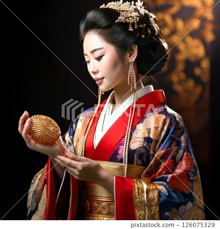 身著和服、手持寶藏的女人 126075329