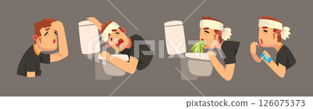 Severe Headache with Man Suffer from Strong Pain in Head Vector Set Severe Headache with Man Suffer from Strong Pain in Head Vector Set 126075373