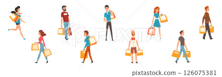People Character Shopping and Making Purchase Vector Set 126075381