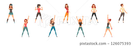Young Woman Standing in Brave Pose Feeling Strength and Power Vector Set 126075393