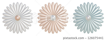 A set of flowers with lots of petals. 3DCG illustration of flowers with pearl texture. 126075441