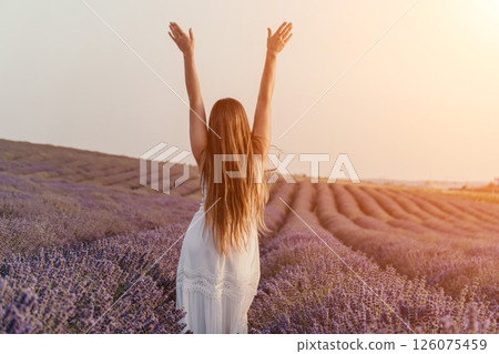 Lavender Field Woman Joy: Sunset Serenity, Provence France, Summer Freedom 126075459