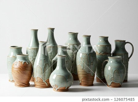 Artisanal Ceramic Collection Handcrafted Stoneware Vases and Vessels in Serene Ocean Blue and Earthy Terracotta Glazes for Modern Home Decor 126075485