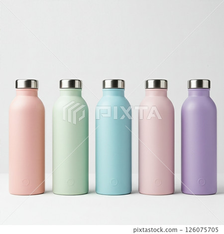 Colorful Reusable Stainless Steel Water Bottles Collection with Metal Caps in Pastel for Eco Friendly Hydration 126075705