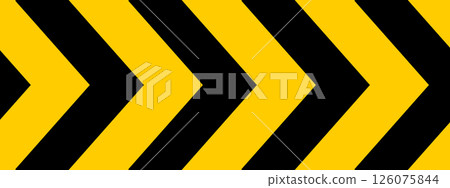 Caution tape background with repeated chevron arrows. Attention, stop or safety sign. Hazard, restricted or warning banner. Road accident, work zone or crime scene print. Vector flat illustration 126075844