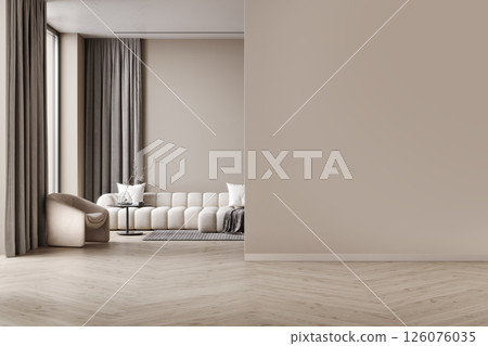 Empty wall mockup in modern living room, 3d render 126076035