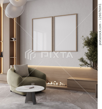 Two poster frames mockup in modern living room interior, 3d rendering 126076041