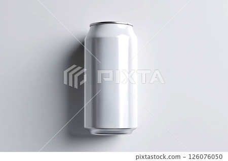 A simple white aluminum can mockup is on a flat lay with on gray colored background. The surface of the can is smooth and lacks any labels, text, or graphic markings. A simple white aluminum can mockup is on a flat lay with on gray colored background. The surface of the can is smooth and lacks any labels, text, or graphic markings. 126076050