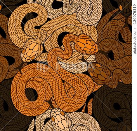 Seamless graphic wallpaper with snakes. Endless linear ornament with reptiles. 126076319