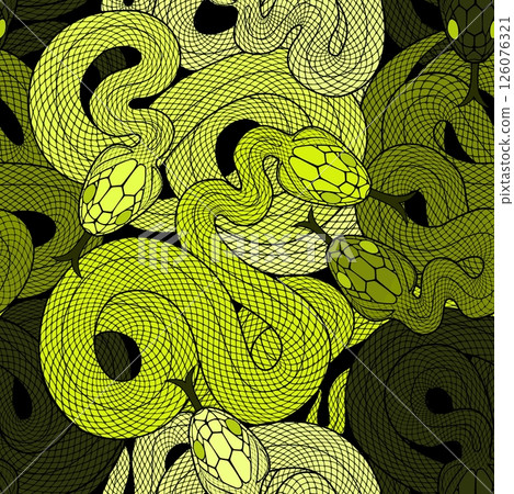 Seamless graphic wallpaper with snakes. Endless linear ornament with reptiles. 126076321