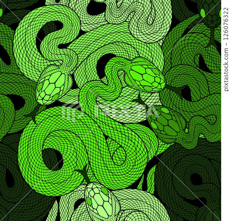 Seamless graphic wallpaper with snakes. Endless linear ornament with reptiles. Seamless graphic wallpaper with snakes. Endless linear ornament with reptiles. 126076322