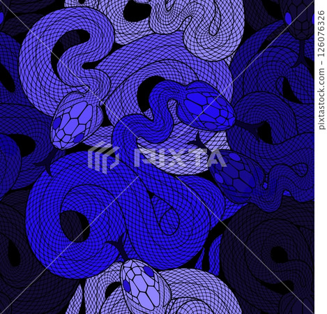 Seamless graphic wallpaper with snakes. Endless linear ornament with reptiles. Seamless graphic wallpaper with snakes. Endless linear ornament with reptiles. 126076326