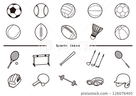 體育圖示集-各種運動器材的向量插圖 體育圖示集-各種運動器材的向量插圖 126076405