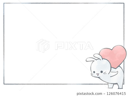 一隻微笑的兔子背著一顆心的框架背景（白色） 126076415