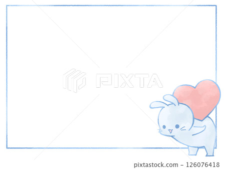 微笑的兔子框架背景，背上有一顆心（藍色） 126076418