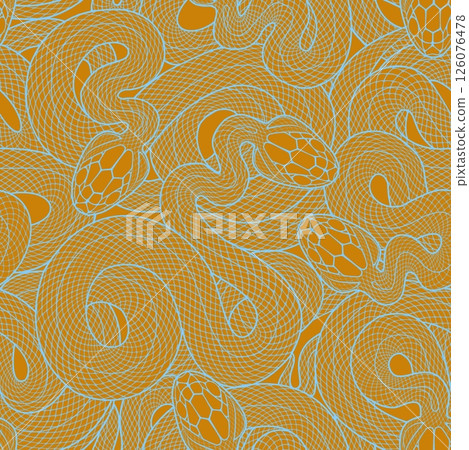 Seamless graphic wallpaper with snakes. Endless linear ornament with reptiles. Seamless graphic wallpaper with snakes. Endless linear ornament with reptiles. 126076478