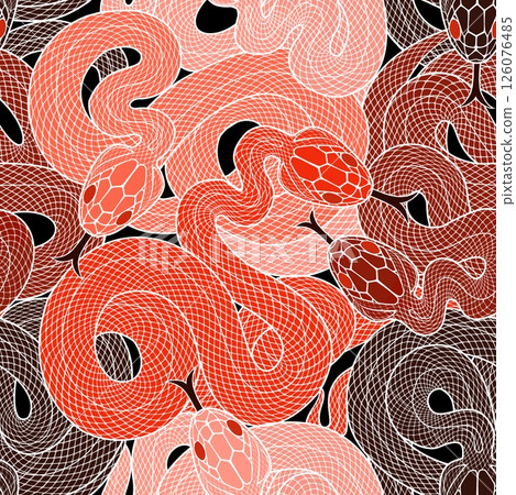 Seamless graphic wallpaper with snakes. Endless linear ornament with reptiles. Seamless graphic wallpaper with snakes. Endless linear ornament with reptiles. 126076485