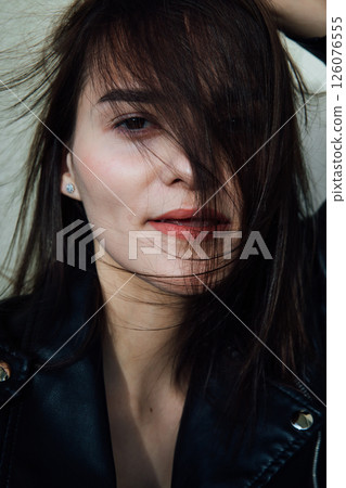 Face of gentle woman with hair portrait Face of gentle woman with hair portrait 126076555
