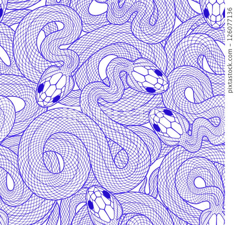 Seamless graphic wallpaper with snakes. Endless linear ornament with reptiles. 126077136