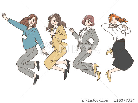 一組年輕女商界人士跳躍的插圖 126077334
