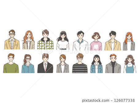 一群年輕男性和女性的上身圖標 126077338