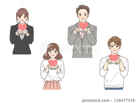 一群年輕人手裡拿著心的插圖 126077339