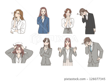 一群年輕男女商人做出各種手勢的插圖 126077345