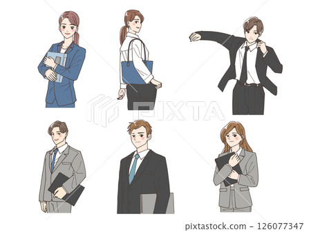 一組年輕男女商人擺姿勢的插圖 一組年輕男女商人擺姿勢的插圖 126077347