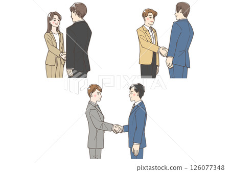 一組年輕商人握手的插圖 一組年輕商人握手的插圖 126077348