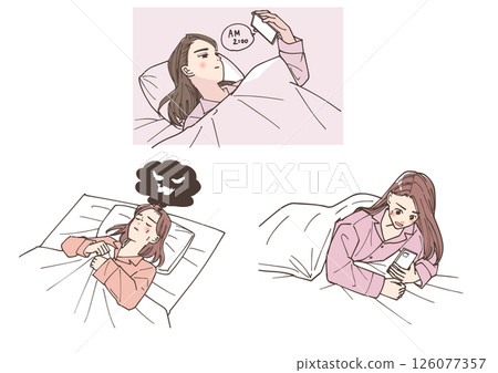 一組有睡眠困難的年輕女性的插圖 126077357