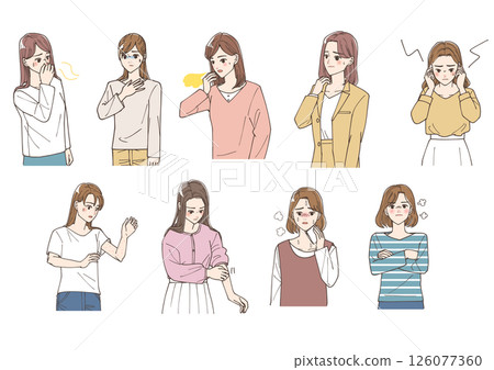 Illustration set of women who have physical discomfort or anxiety 126077360