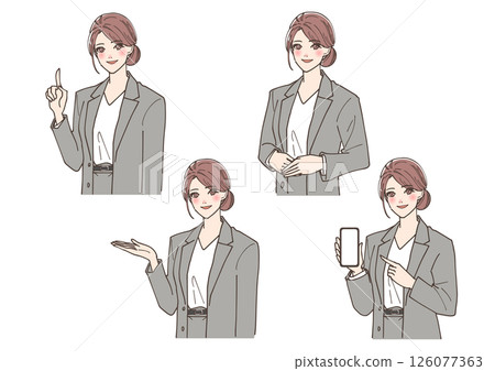 接待處一位女士的各種姿勢的插圖集 126077363