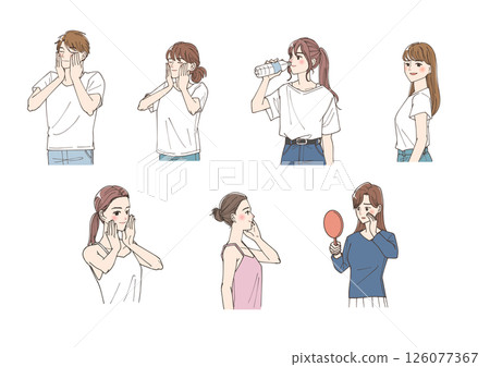 一組注重美容的年輕男女的插圖 126077367