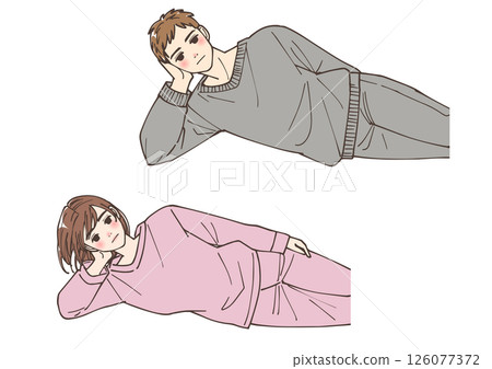 一組男人和女人無精打采地躺著的插圖 126077372