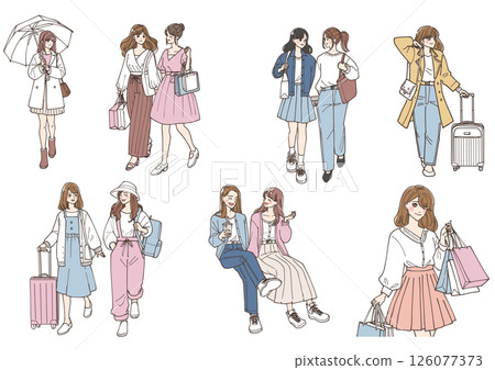 一組喜歡外出的女性插圖 126077373