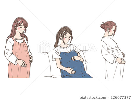 孕婦撫摸肚子的插圖集 126077377